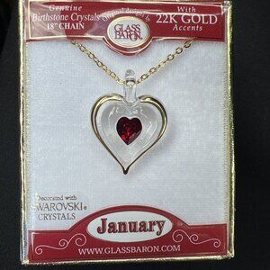 Glass Baron ~ Birthstone Crystal Heart "January" Pendant JP